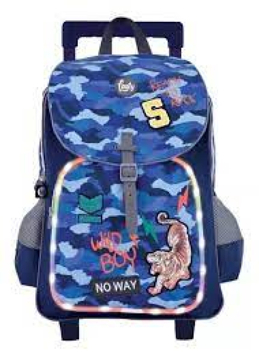 Mochila Footy C/carro Camuflada Azul Con Luz Led 18 (f901) 