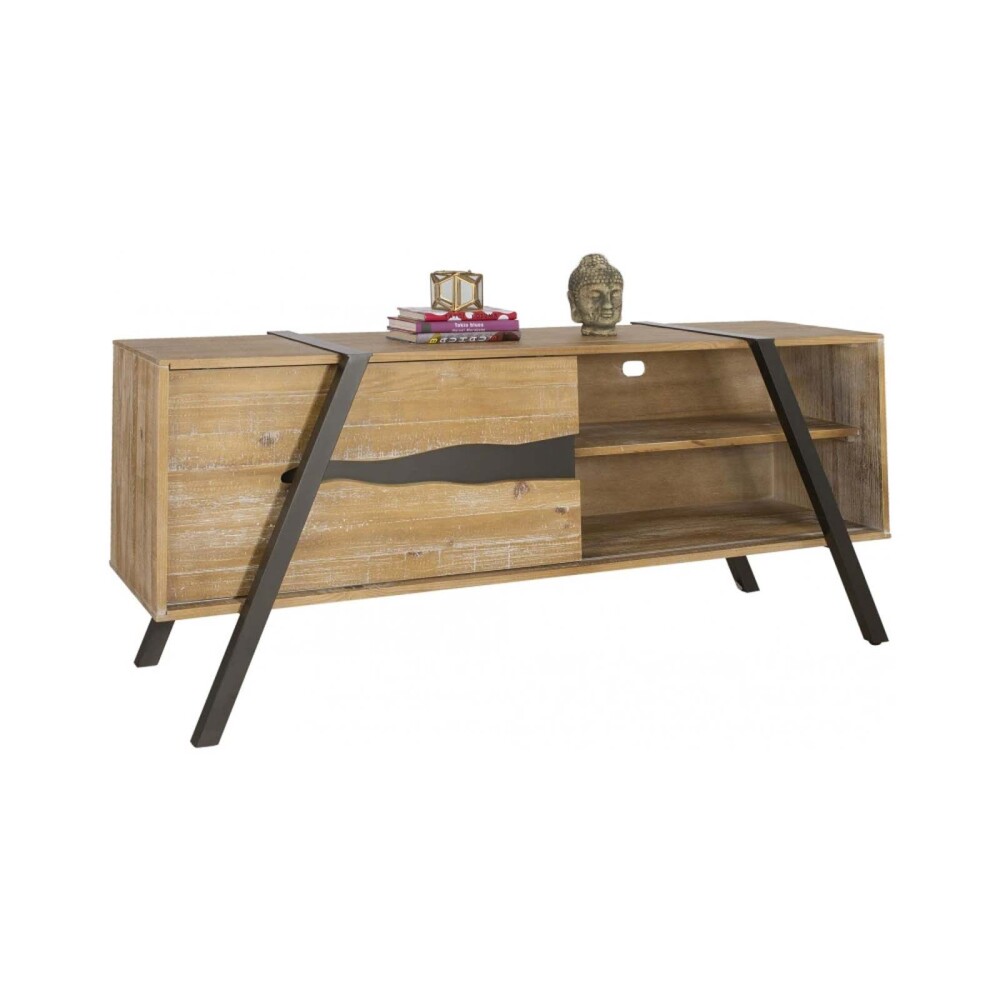 RACK DE LIVING PARA TV MADERA-Y-METAL NATURAL-BEIGE MADISON NATURAL