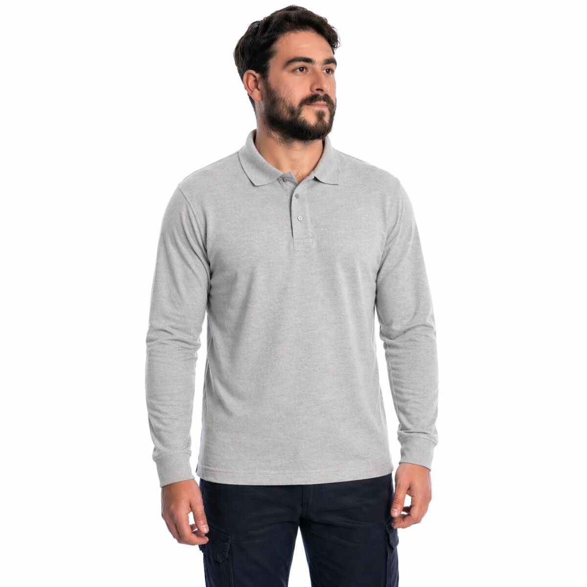 REMERA POLO MANGA LARGA - GRIS 