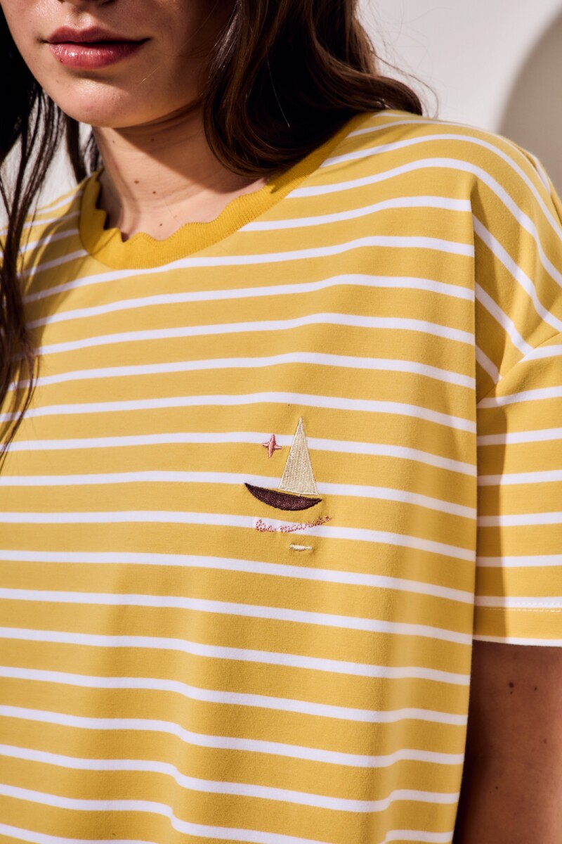 Vestido Manga Corta Rayado Amarillo
