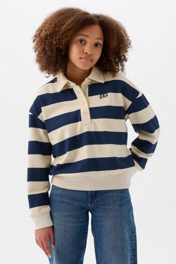 Remera Polo Manga Larga Logo Gap Niña Navy Stripe