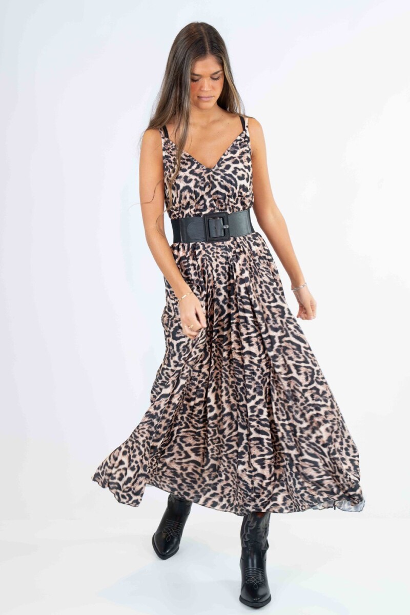 Vestido satén plisado Leopardo