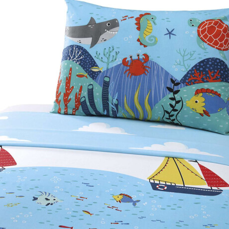 Juego Sábanas Infantiles 1 Plaza Dohler 100% Algodón Oceano