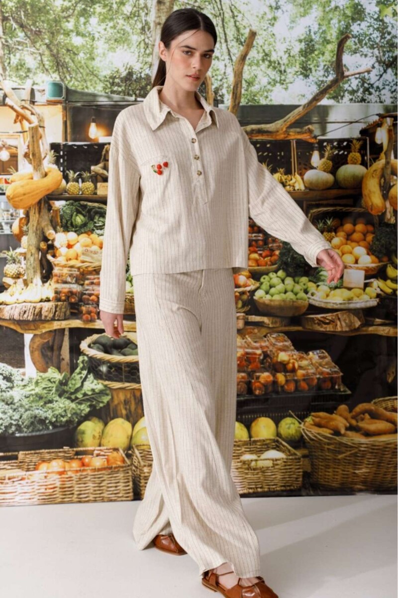 Blusa Polo Linen - Rayas Beige 