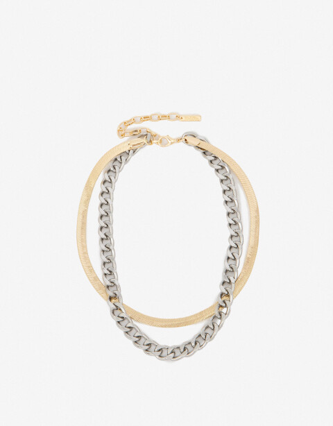 Collares Cortos Metal Set De Collares Biplating - Combinacion Bicolor