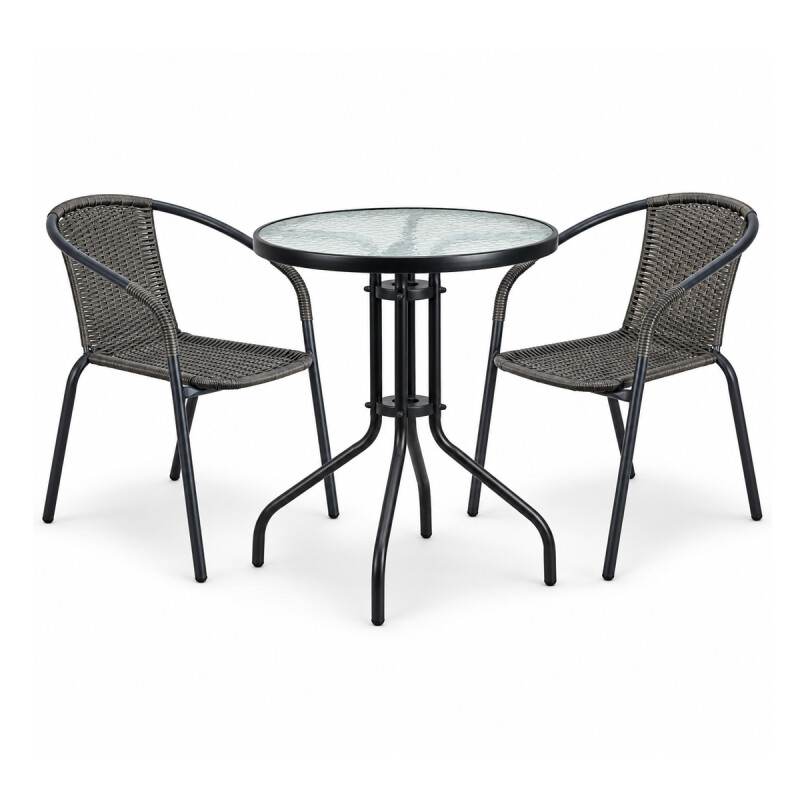 Juego De Jardín Sillas De Ratan Mesa De Vidrio Estructura Marrón Oscuro Juego De Jardín Sillas De Ratan Mesa De Vidrio Estructura Marrón Oscuro