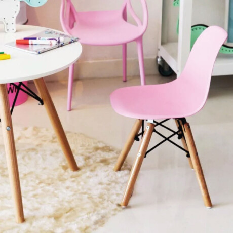 Kit x2 Eames DKR Base En Madera Infantil Rosa