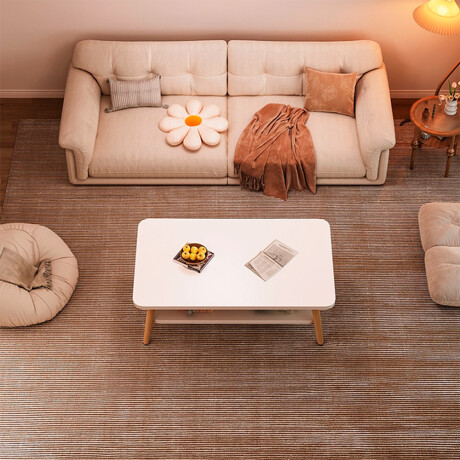 Mesa De Centro Ratona Con Estante 80Cm Mdf 80X50X42Cm Ub BLANCO