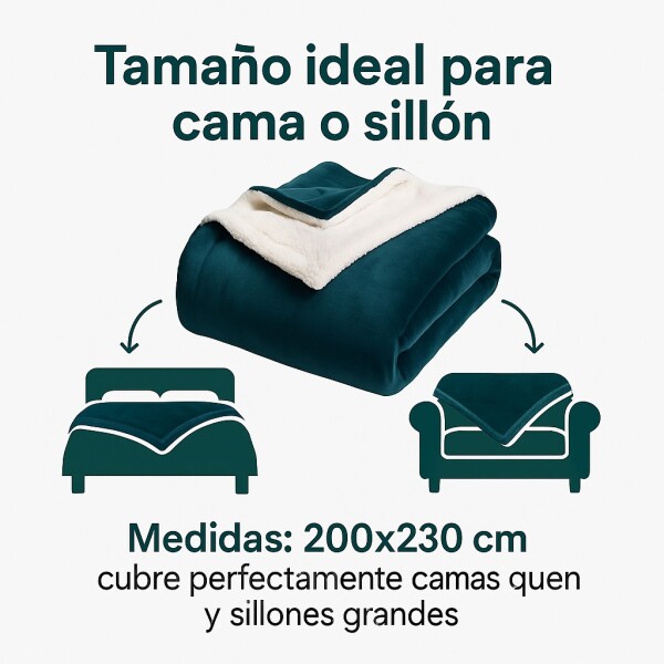 Frazada Manta Polar Con Corderito Acolchado 2 Plazas 230x200 Variante Color Verde Oscuro