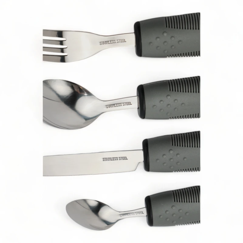 Set Cubiertos Adaptados Artritis, Temblor Manos Gris