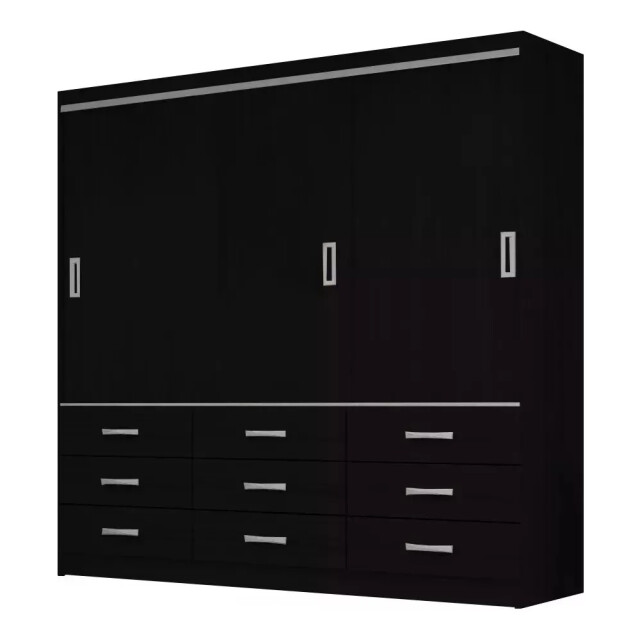 ROPERO 3 PUERTAS CORREDIZAS 9 CAJONES GUARDARROPA ARMARIO PLACARD CLOSET NEGRO