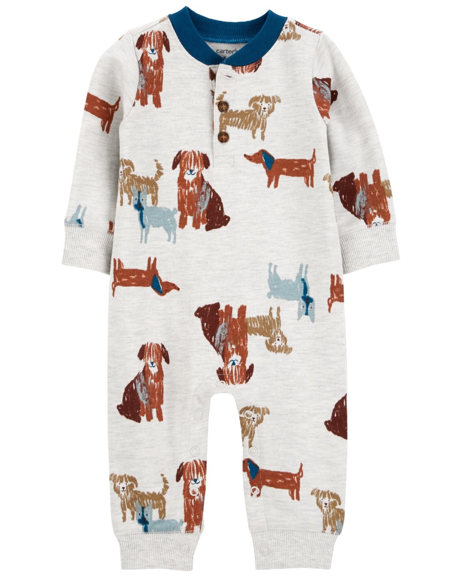 Mameluco de algodón con felpa con botones diseño perros Sin color