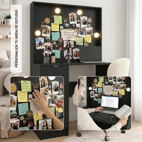 Tocador de Maquillaje Vanity 3 Cajones Para Personalizar y Porta Lámparas (Sin espejo) - Negro Tocador de Maquillaje Vanity 3 Cajones Para Personalizar y Porta Lámparas (Sin espejo) - Negro