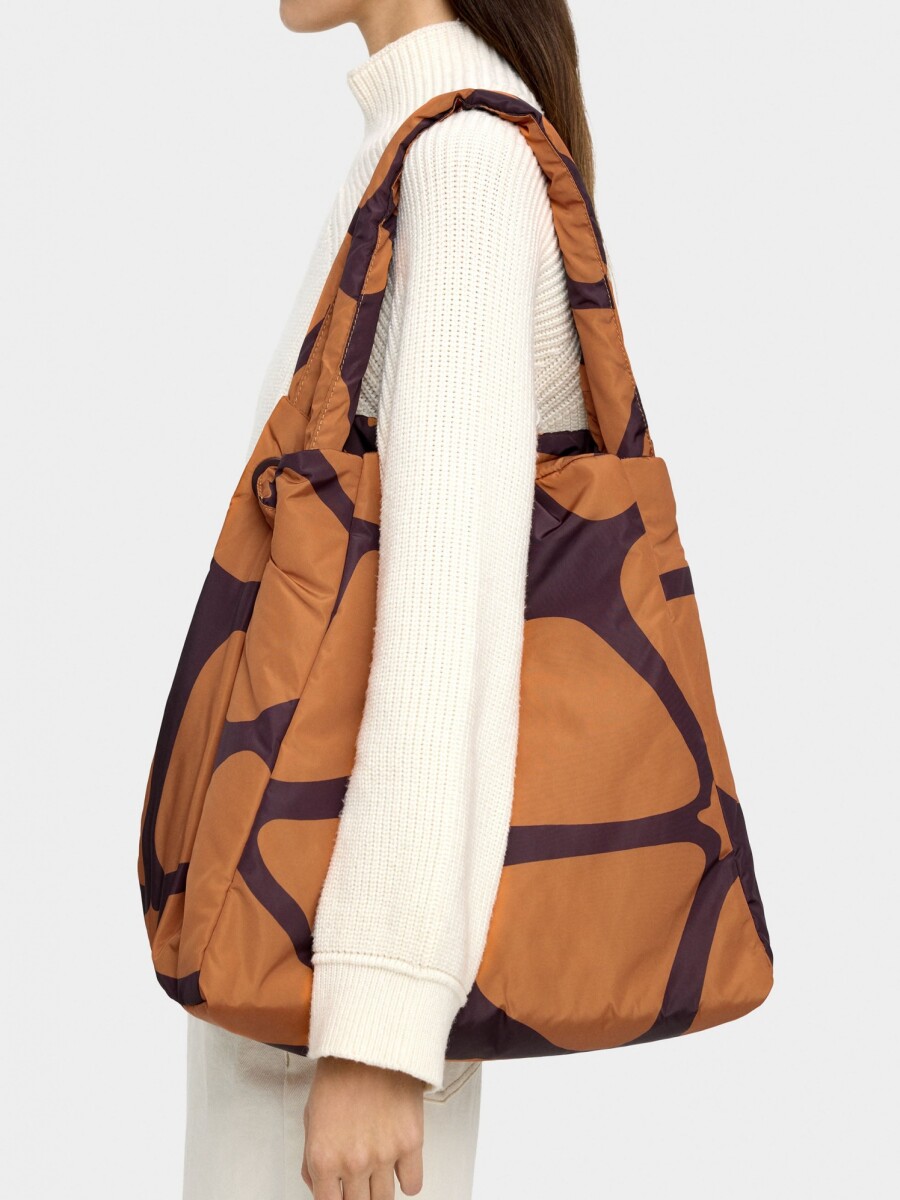 Bolso Shopper De Nylon Estampado Con Colgante naranja
