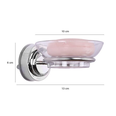 Jabonera Platillo c/ Ventosa p/ Pared en Acero Inox-Acrílico Plateado