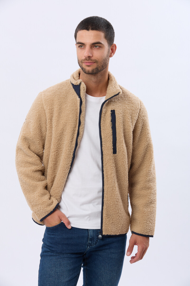 CAMPERA DE CORDERITO y POLAR - Beige 