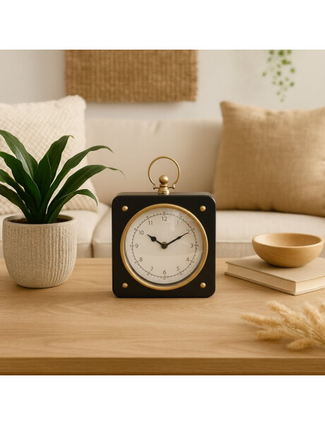 RELOJ DE MESA HIERRO D19X26X7CM CUADRADO BORDE DORADO RELOJ DE MESA HIERRO D19X26X7CM CUADRADO BORDE DORADO