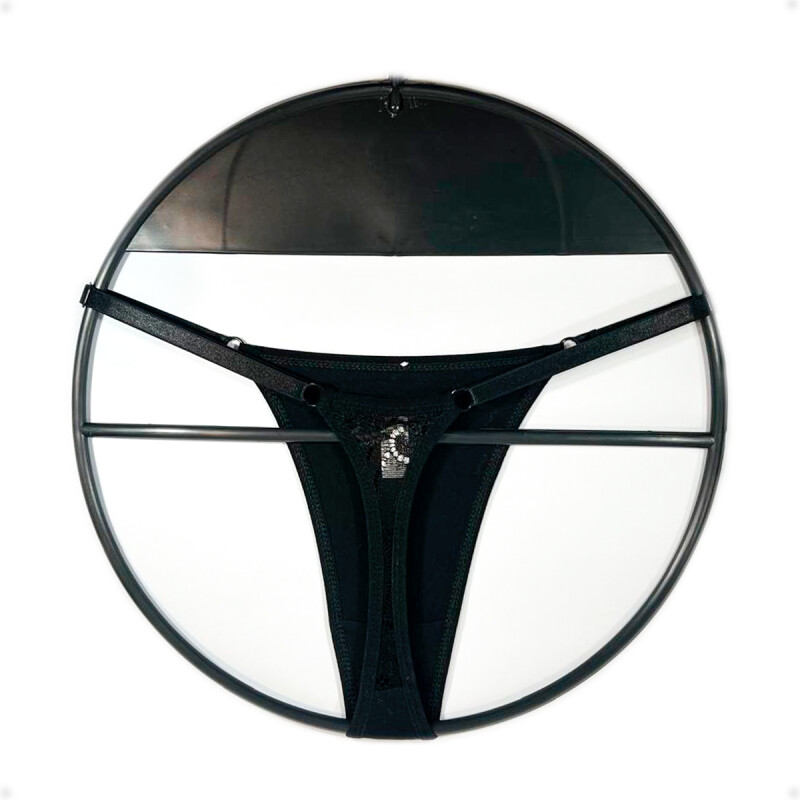 Tanga Colaless Ajustable De Encaje Trasero Negro Talla S-M