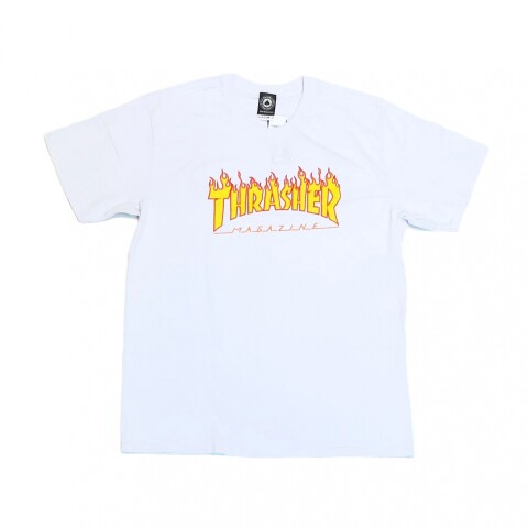 REMERA THRASHER FLAME LOGO White