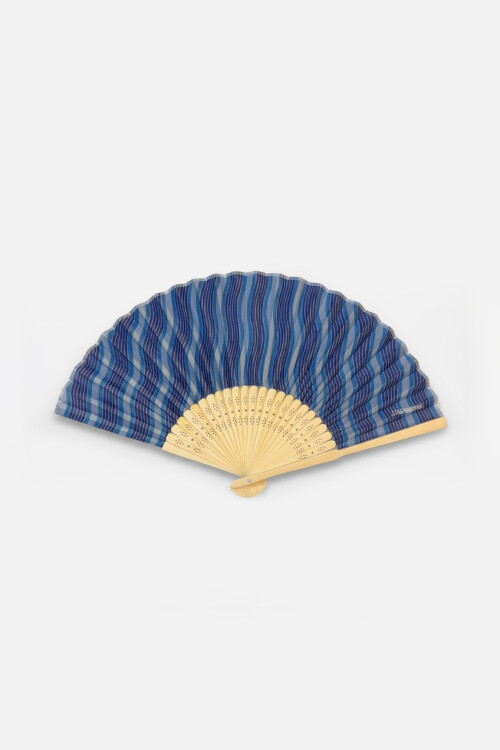 Abanico bambú wavy azul