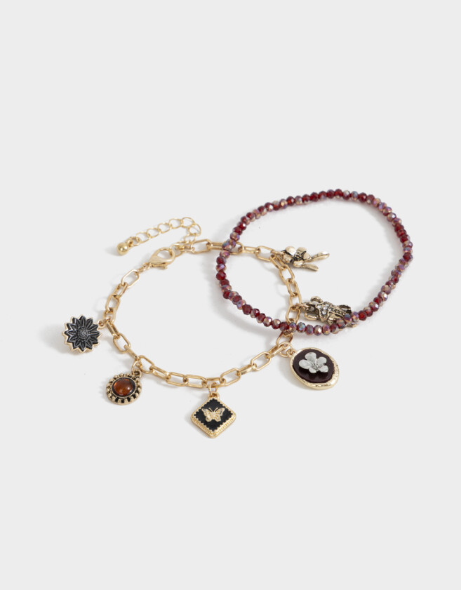 Pulseras Flexibles Sets Color Tendencia Pulsera Multi Dijes - Dorado