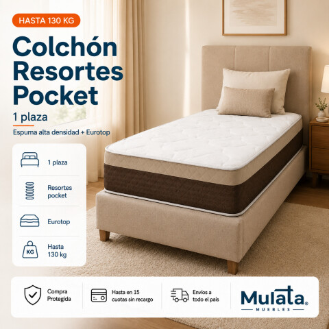 Colchón 1 Plaza Pocket Eurotop con Pillow Colchón 1 Plaza Pocket Eurotop con Pillow