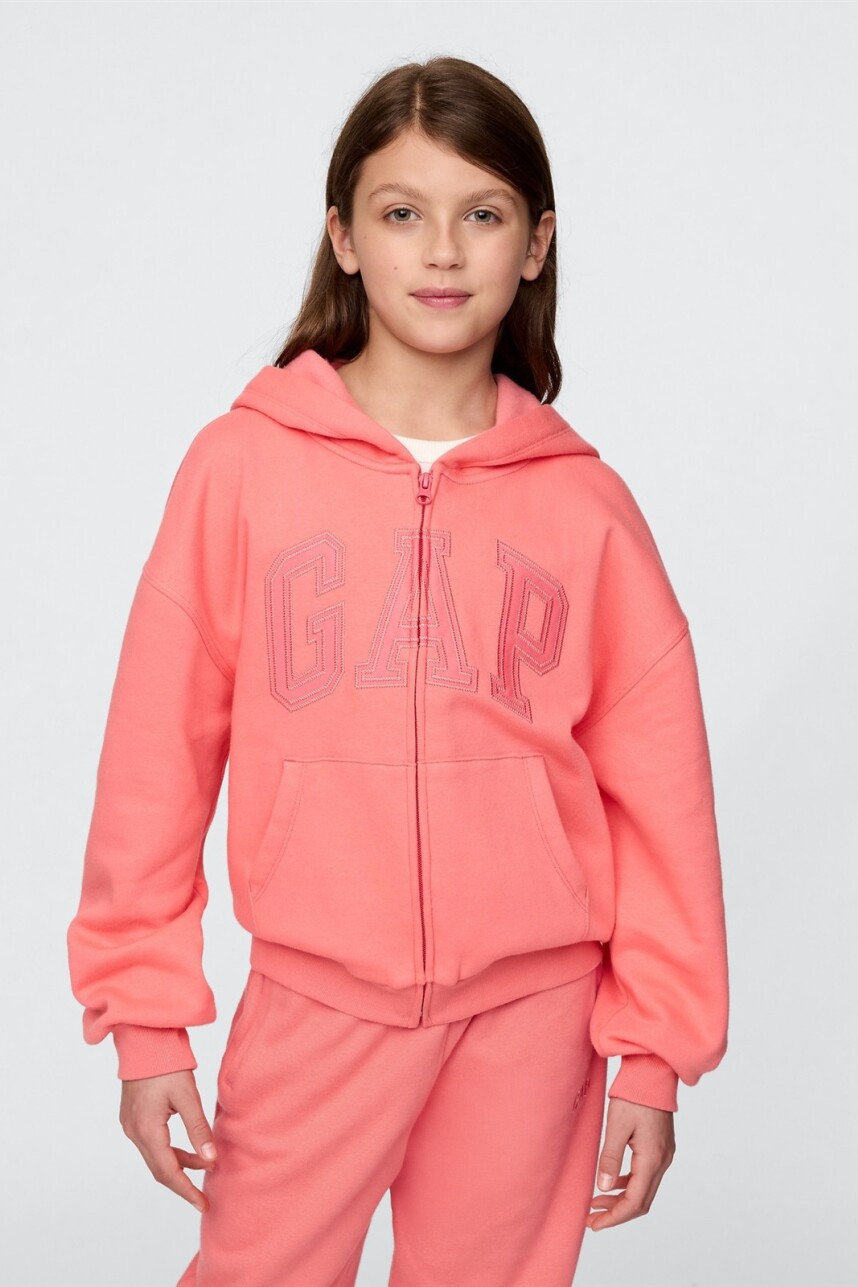 Buzo Canguro Con Cierre Logo Gap Niña Fresh Coral