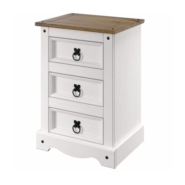 MESA DE LUZ O NOCHE 3 CAJONES EN MADERA MACIZA - LÍNEA MEXICANA BLANCO