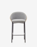Taburete Eamy de chenilla gris claro chapado en fresno acabado natural y metal negro 65 cm Taburete Eamy de chenilla gris claro chapado en fresno acabado natural y metal negro 65 cm