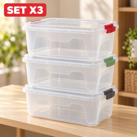 Set x3 Caja organizadora 20 lts Alta TRANSPARENTE