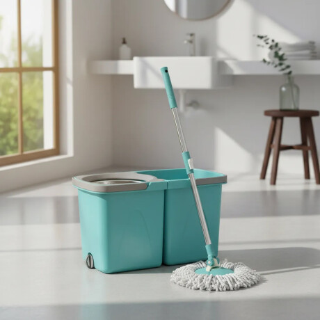 Mopa Balde Acero 2 Baldes Con Desagote Mas Repuesto Calidad Turquesa