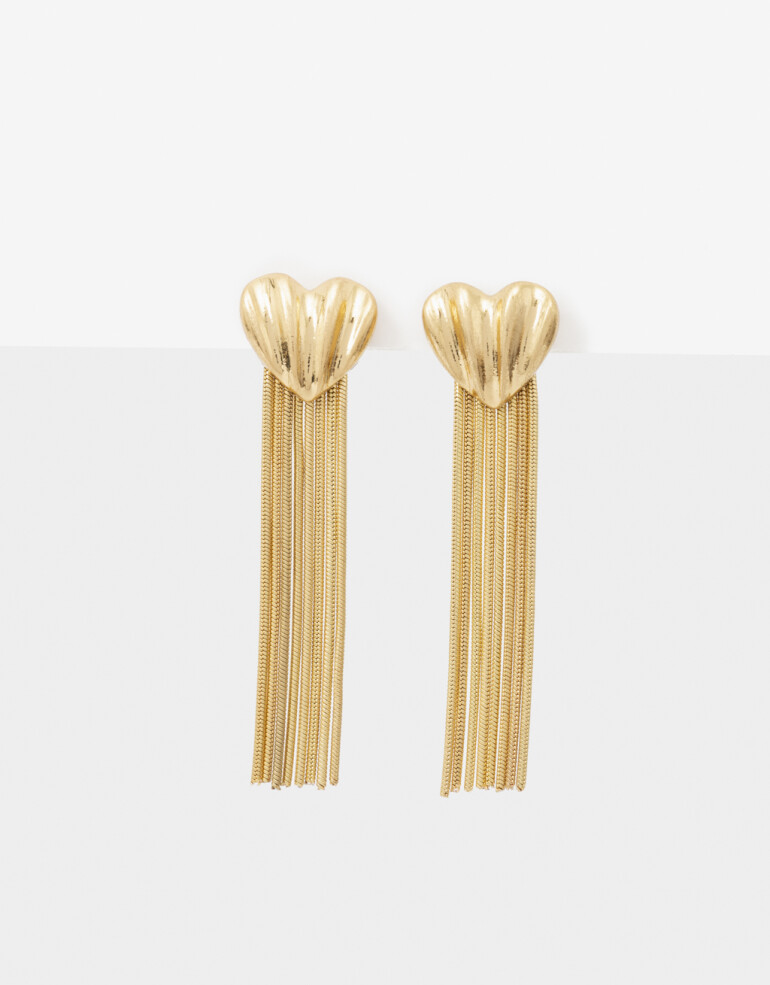 Aros Colgantes Largos Metal Aros Colgantes De Corazón - Dorado Oro Amarillo