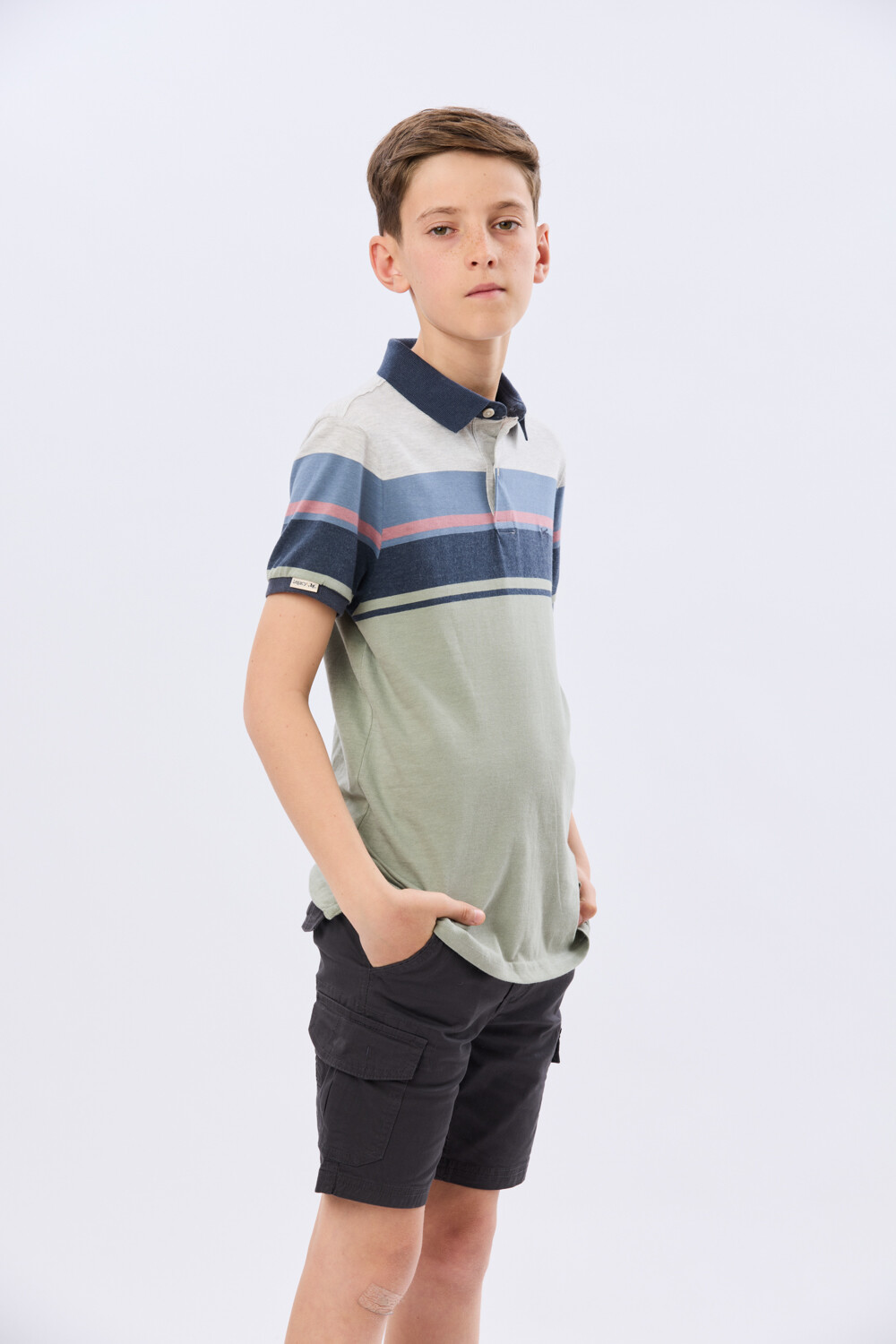 REMERA POLO RAYADA DE ALGODÓN Verde