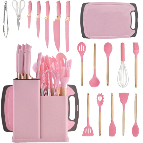 Set X19 Utensilios El Chingón Silicona Antiadherente Rosa