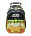 Mochila Infantil 3D Baby Yoda con Carro Tafeta Grande 40 x 30 cm Negro
