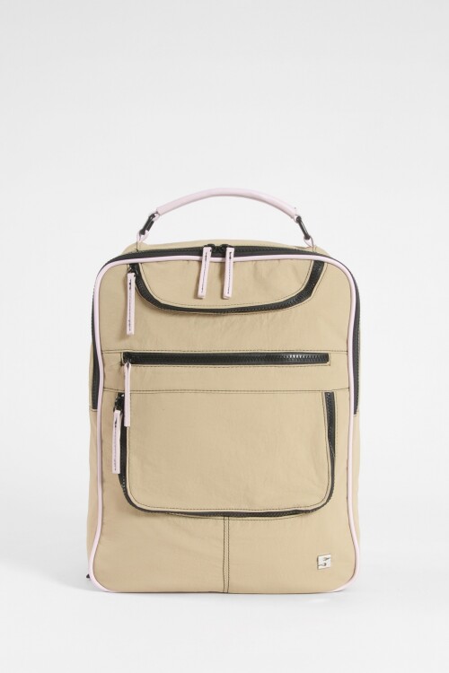 Mochila porta laptop cierres beige