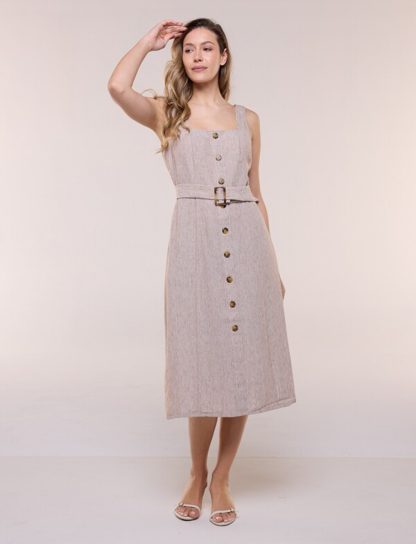 Vestido Midi Camisero Con Cinto TOSTADO