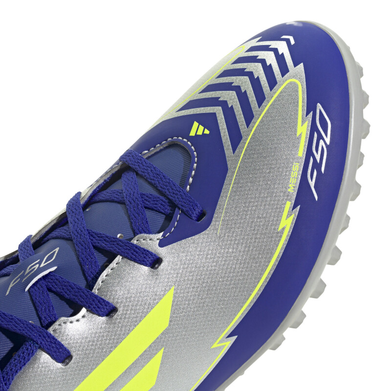 Championes Unisex Adidas Futbol 5 F50 Club TF Messi Plateado - Azul - Amarillo