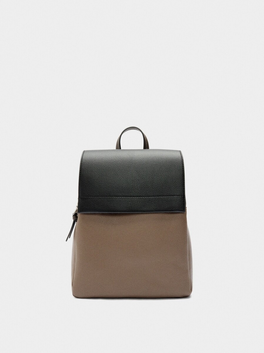 Mochila Color Block Con Solapa - negro 