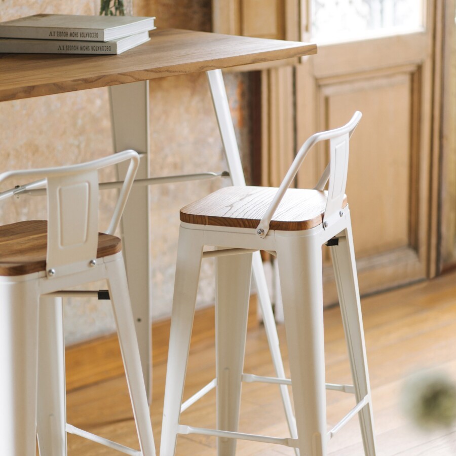 Banqueta Media Tolix Asiento de Madera White