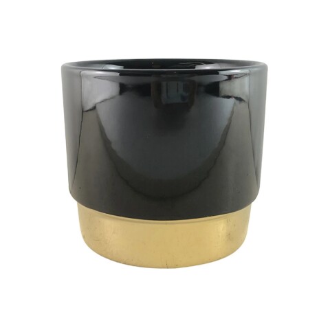 MACETA CERAMICA BASE DORADA 12X12X10.5CM NEGRO MACETA CERAMICA BASE DORADA 12X12X10.5CM NEGRO