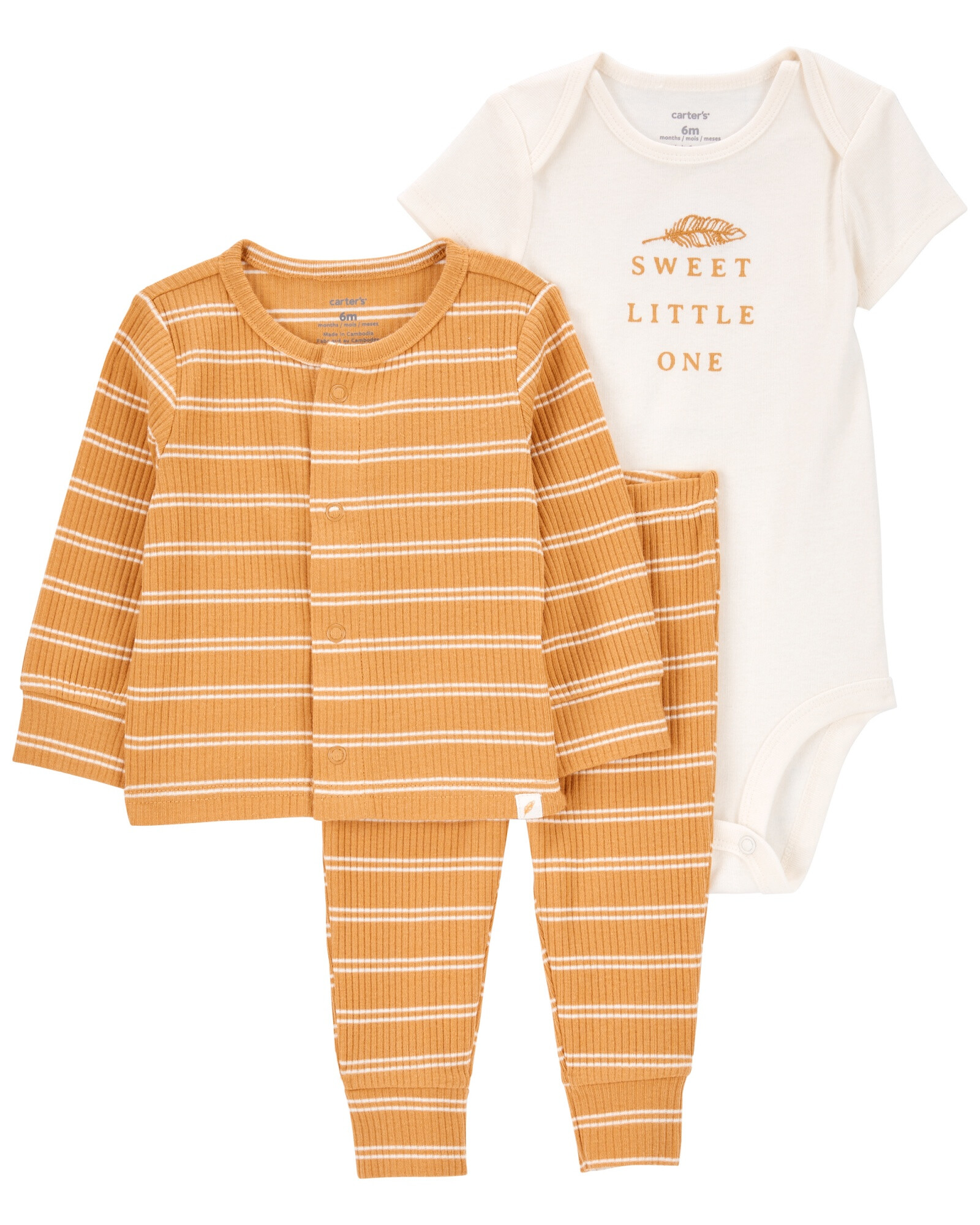 Set tres piezas de algodón, pantalón, saco y body Set tres piezas de algodón, pantalón, saco y body