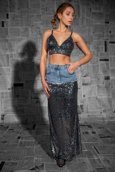 Falda Brishi Negro plata