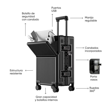 Valija carry on rígida con bolsillo delantero Negro