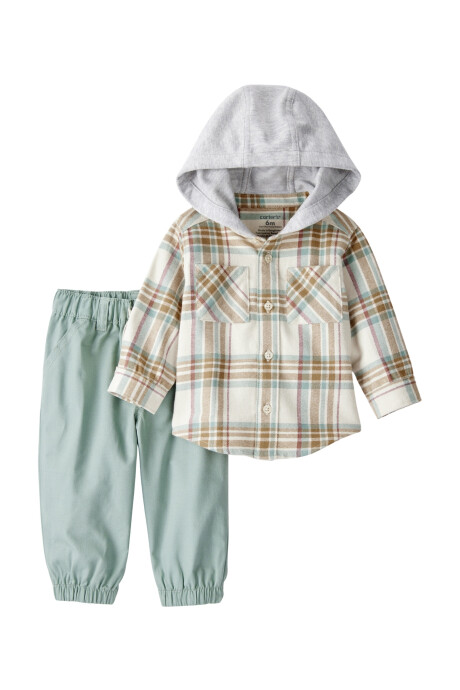 Set dos piezas de algodón, pantalón y camisa con capucha Sin color