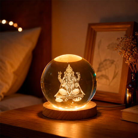 Lámpara Veladora Esfera De Cristal Chica Luz Blanca Ganesha