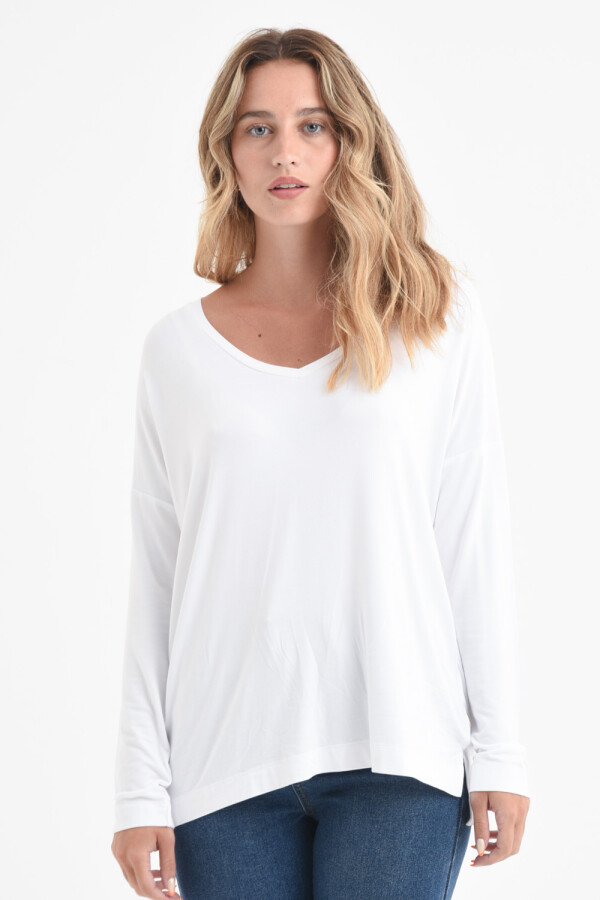 Remera manga larga escote en V Blanco