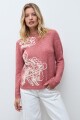 Sweater con bordado rojo melange