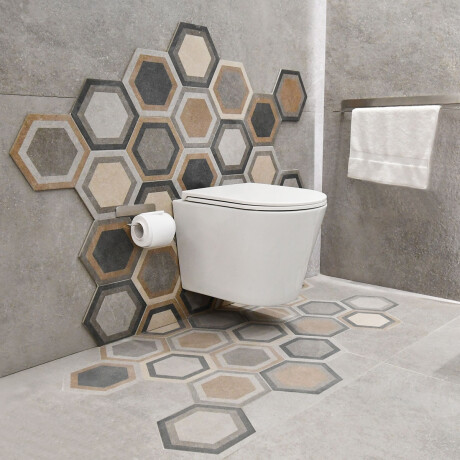 Porcelanato Hexagonal Beige Gris Mate 22X25Cm Piso Pared GAMAS DE BEIGE