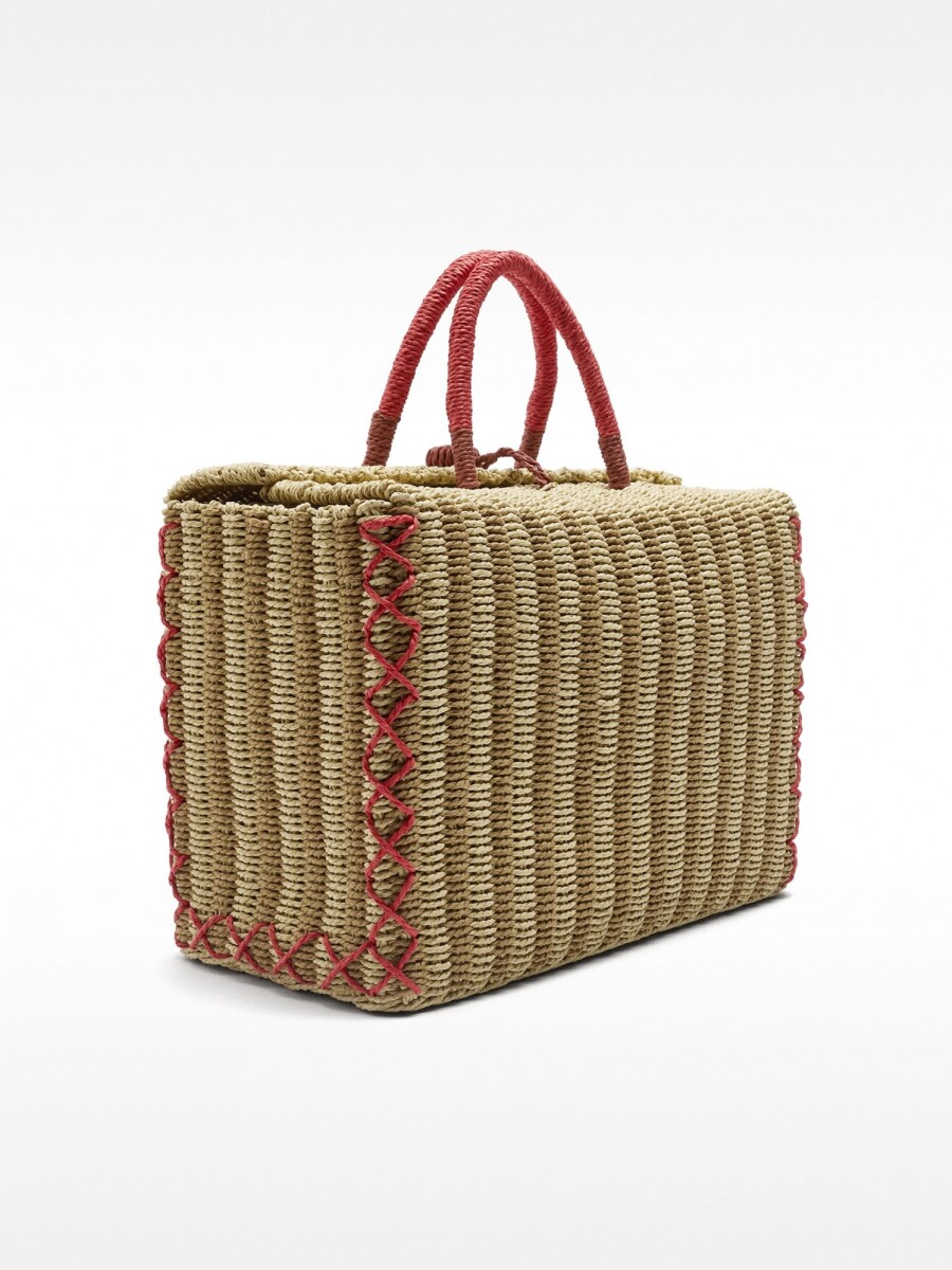 Cesta Tote Rectangular De Efecto Rafia natural